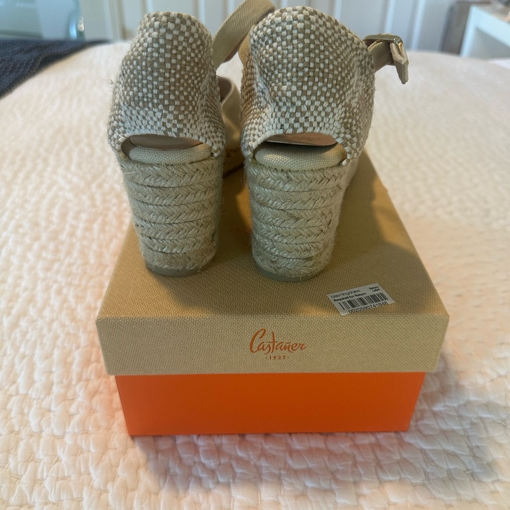 Castaner Cream Canvas Espadrille Wedge Sandals with Ankle Strap - Picture 5 of 7